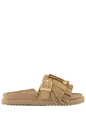 HC.BIOW603 suède slippers met siergesp camel