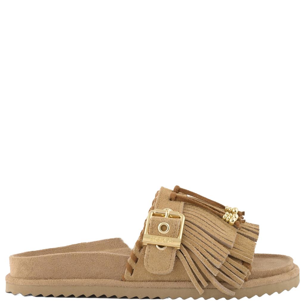 Camelkleurige dames Colors of California HC.BIOW603 suède slippers met siergesp