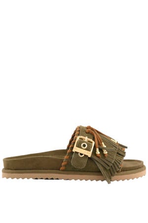 HC.BIOW603 suède slippers met siergesp groen