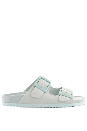 suède slippers lichtblauw