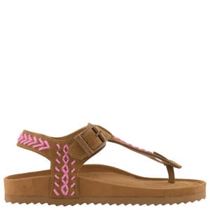 suède sandalen cognac/roze