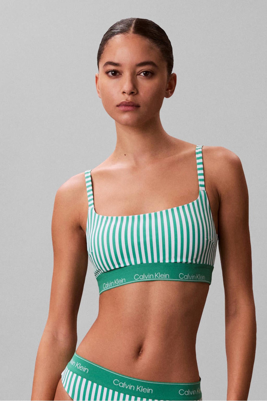Calvin Klein voorgevormde crop bikinitop groen/wit