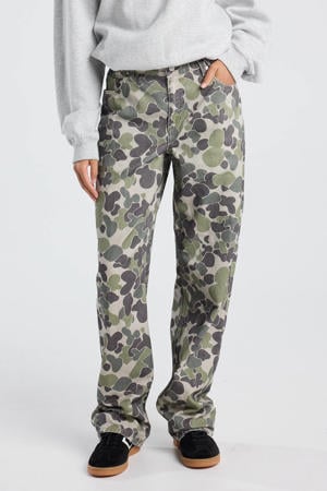 high waist camouflage wide leg jeans groen