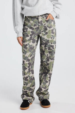 high waist camouflage wide leg jeans groen