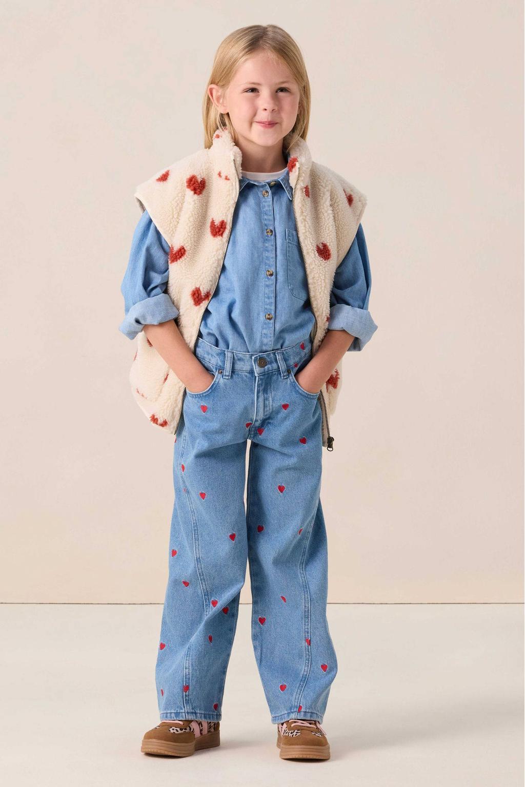 Sissy-Boy high waist wide leg jeans met hartjes medium blue denim