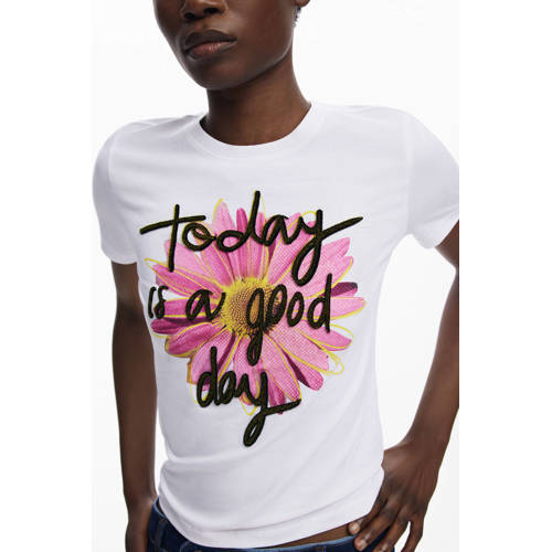 Desigual gebloemde T-shirt wit afbeelding