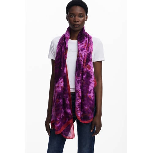 Desigual sjaal met bloemenprint paars afbeelding