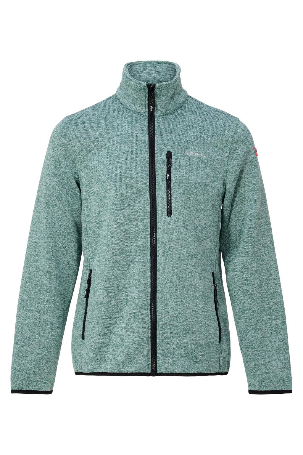 Groene heren Nordberg fleece vest Frank met melée print, lange mouwen, opstaande kraag en ritssluiting