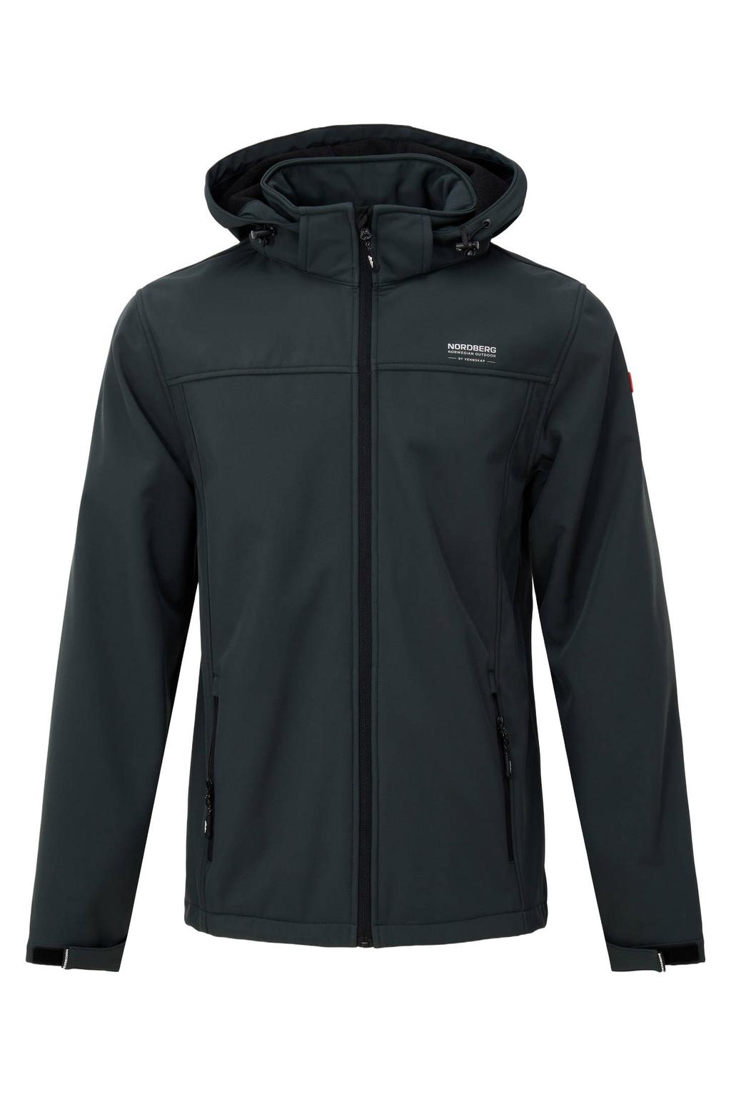 Donkergroene heren Nordberg softshell jas Eldgrim met effen, lange mouwen, opstaande kraag en rits met windvanger