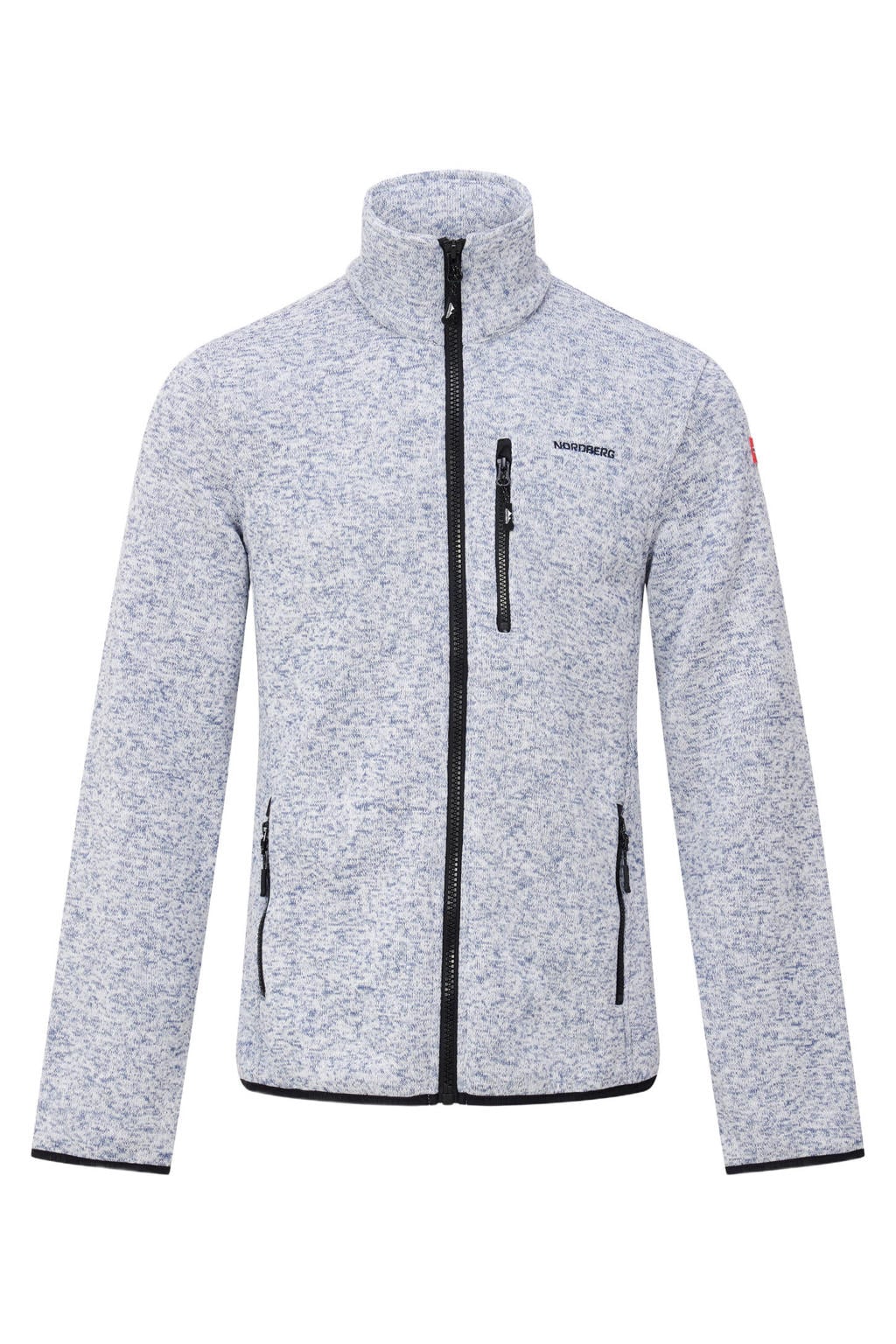 Lichtblauwe heren Nordberg fleece vest Frank met melée print, lange mouwen, opstaande kraag en ritssluiting