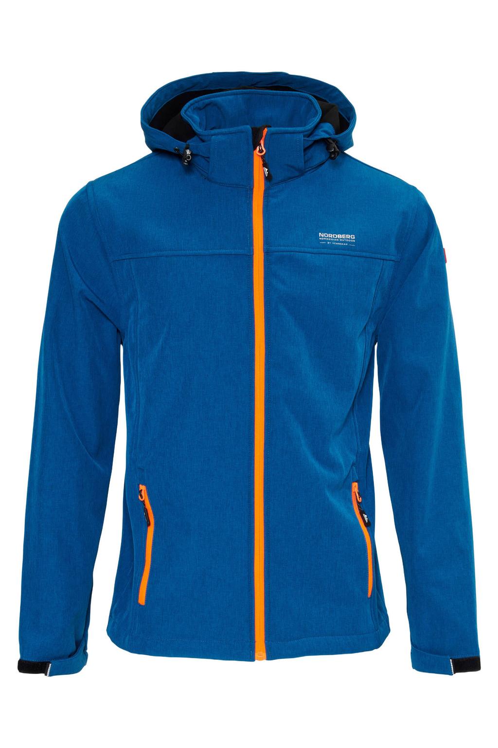 Blauwe heren Nordberg softshell jas Mats met melée print, lange mouwen, opstaande kraag en rits met windvanger