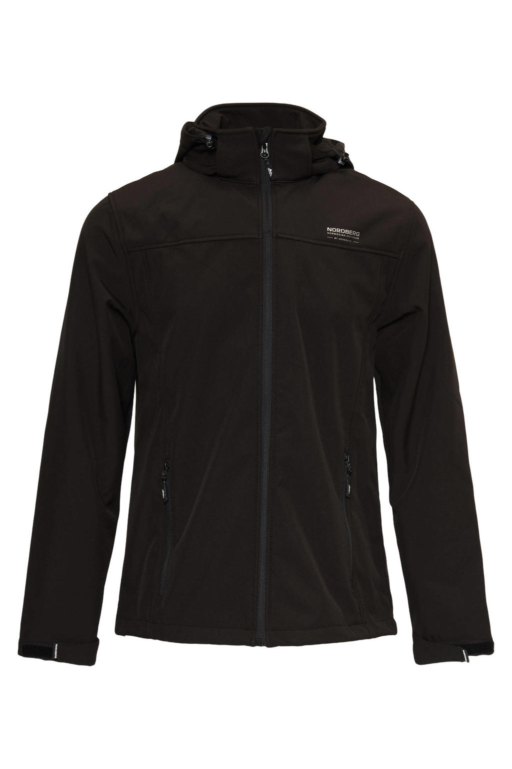 Zwarte heren Nordberg softshell jas Eldgrim met effen, lange mouwen, opstaande kraag en rits met windvanger