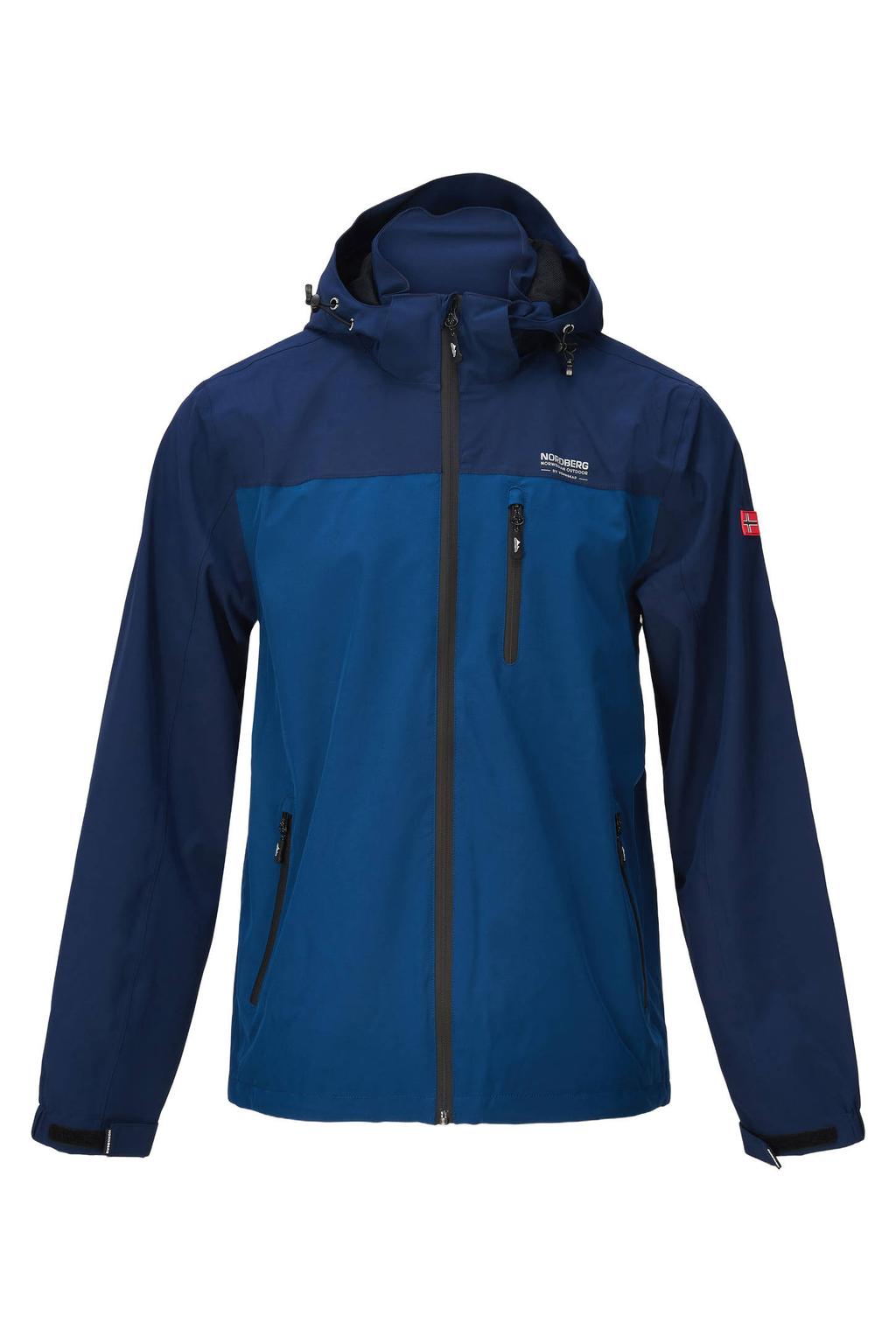 Donkerblauw en blauwe heren Nordberg waterproof jas David van polyester met effen, lange mouwen, opstaande kraag en rits wind- en waterdicht