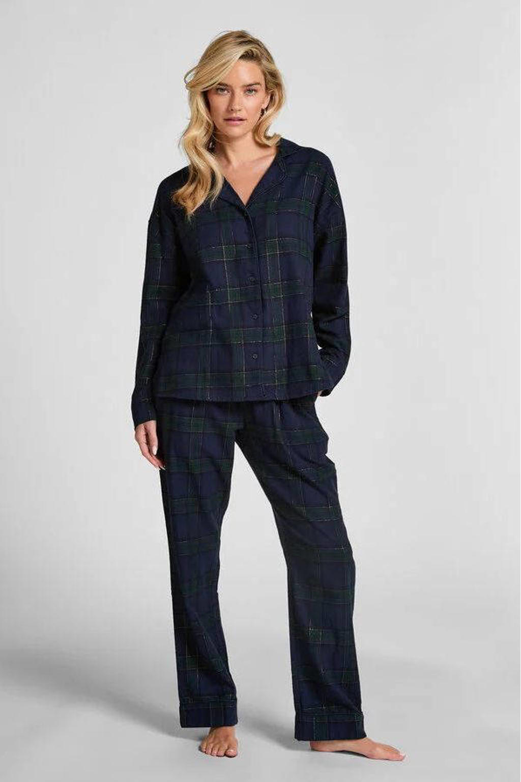 Hunkemöller flanellen pyjamatop donkerblauw/groen