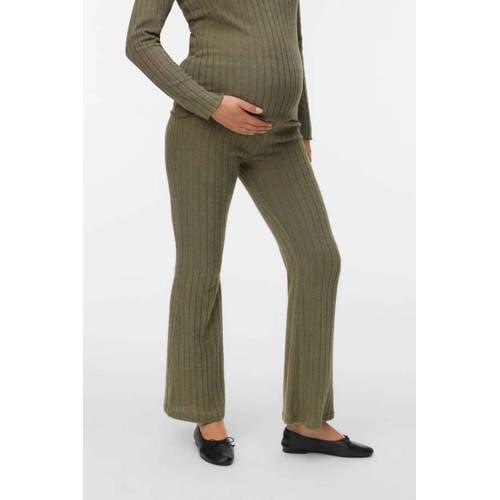 MAMALICIOUS flared high waist zwangerschaps casual broek groen afbeelding