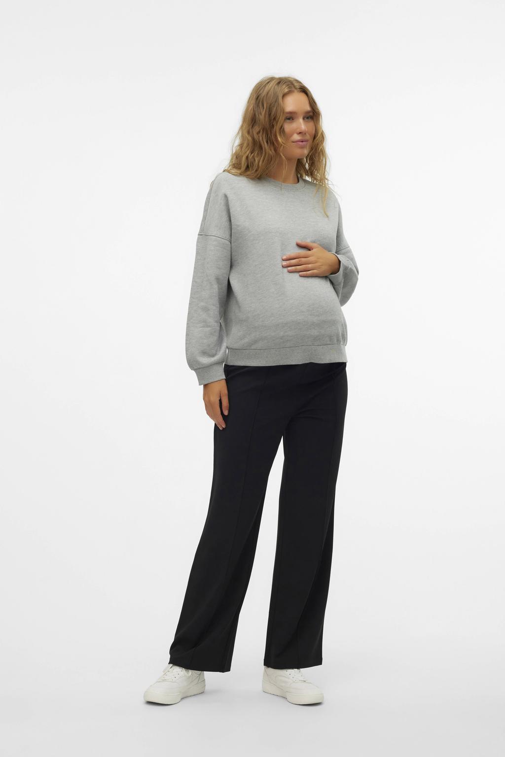 Zwarte dames VERO MODA MATERNITY wide leg high waist zwangerschaps casual broek met effen