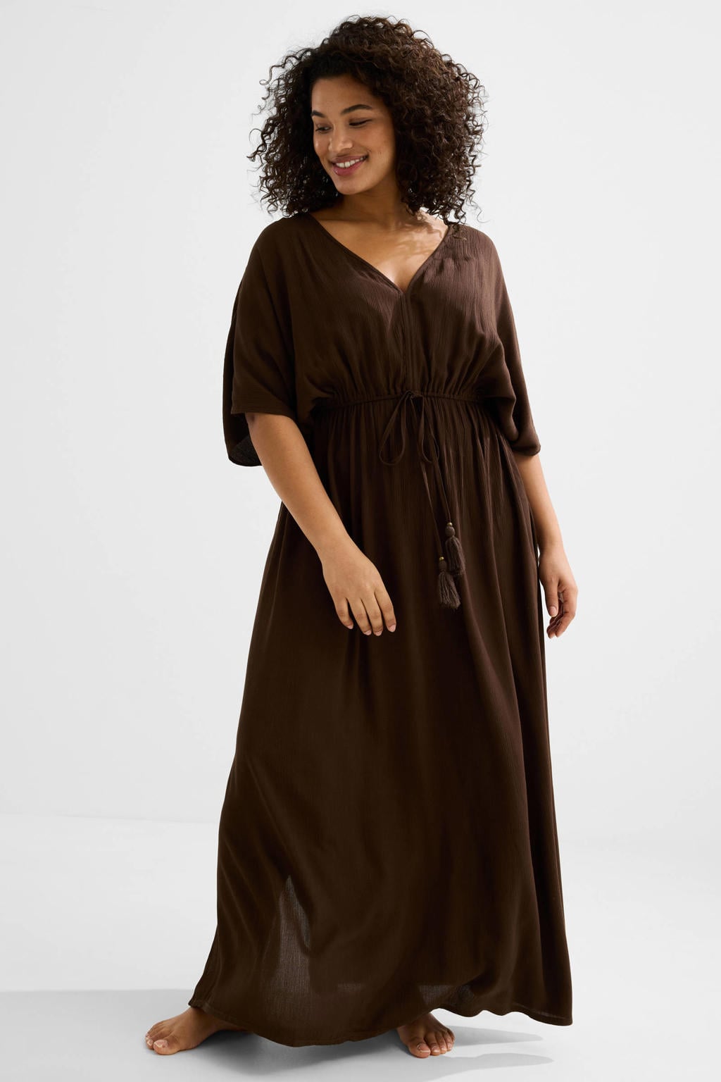 BEACHWAVE Curve crinkle strandjurk donkerbruin