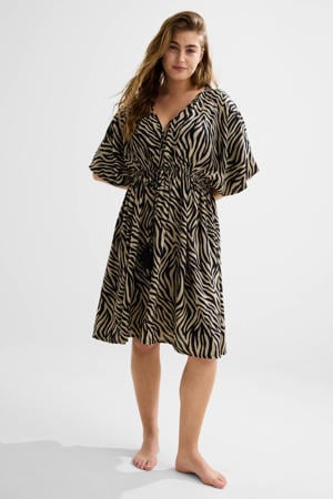 crinkle strandjurk beige/zwart