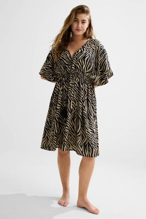 crinkle strandjurk beige/zwart
