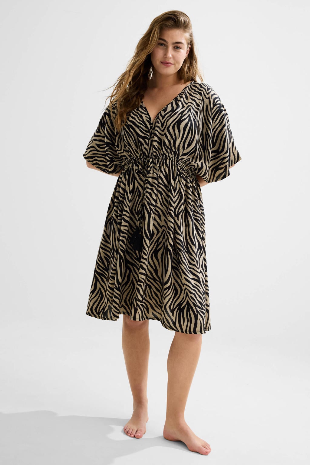 BEACHWAVE crinkle strandjurk beige/zwart