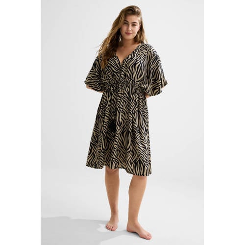 BEACHWAVE crinkle strandjurk beige/zwart afbeelding