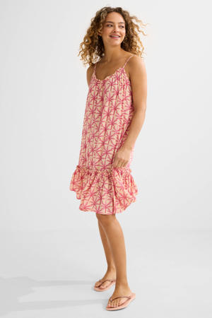 crinkle strandjurk geel/roze