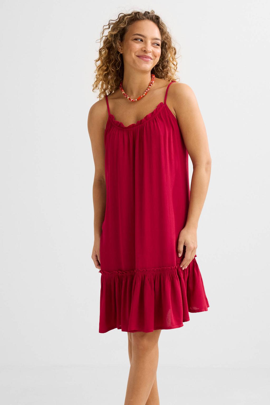 BEACHWAVE crinkle strandjurk rood