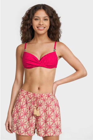 crinkle strandshort geel/roze