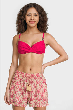 crinkle strandshort geel/roze