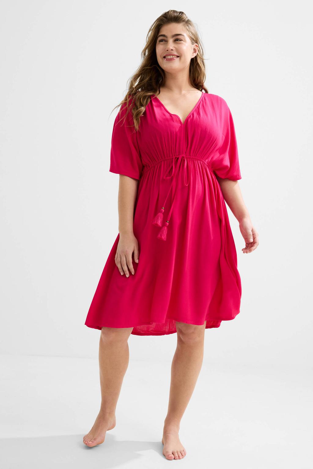 BEACHWAVE crinkle strandjurk fuchsia