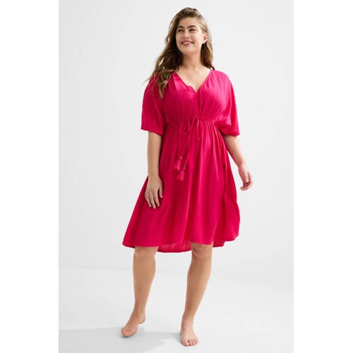 BEACHWAVE crinkle strandjurk fuchsia afbeelding