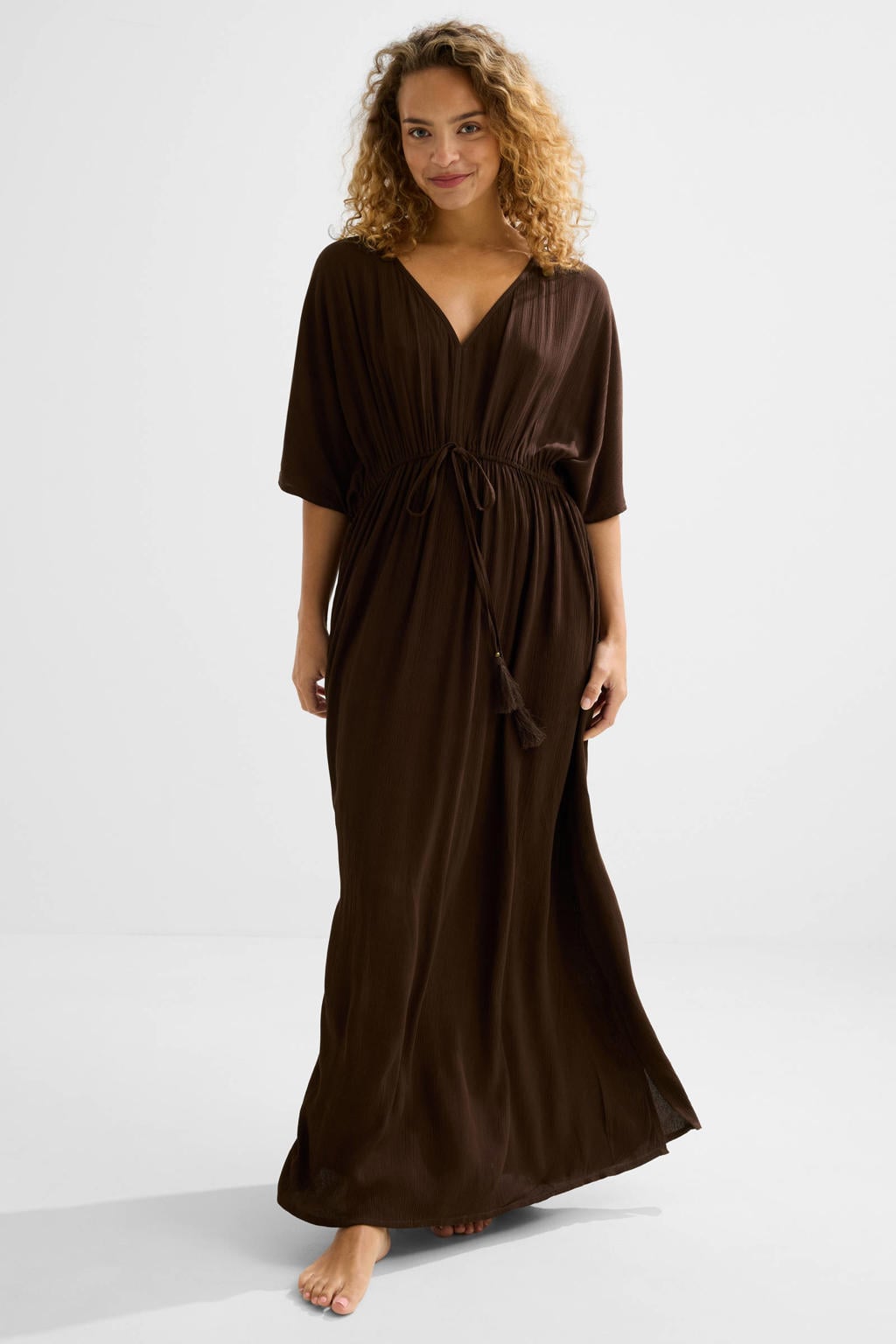 BEACHWAVE crinkle strandjurk donkerbruin