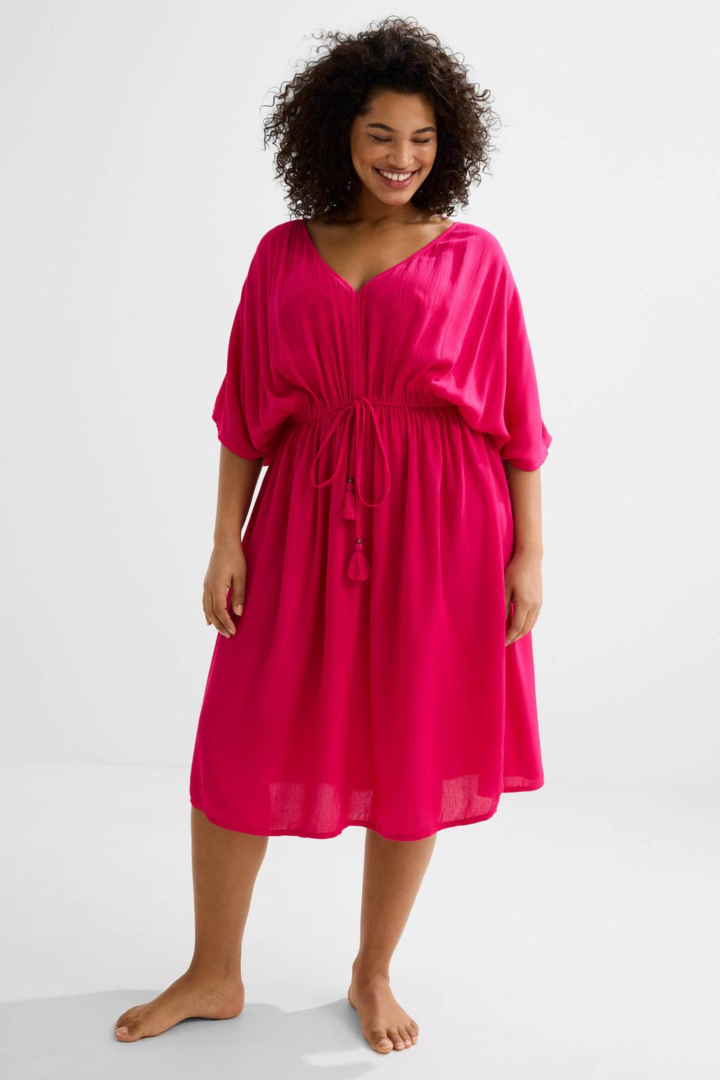 BEACHWAVE Curve crinkle strandjurk fuchsia