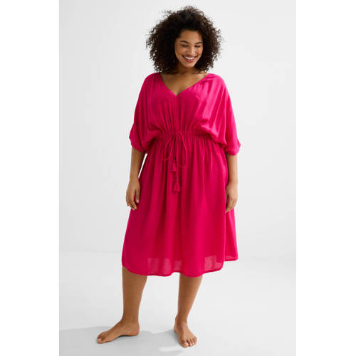 BEACHWAVE Curve crinkle strandjurk fuchsia afbeelding