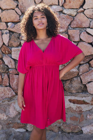 crinkle strandjurk fuchsia
