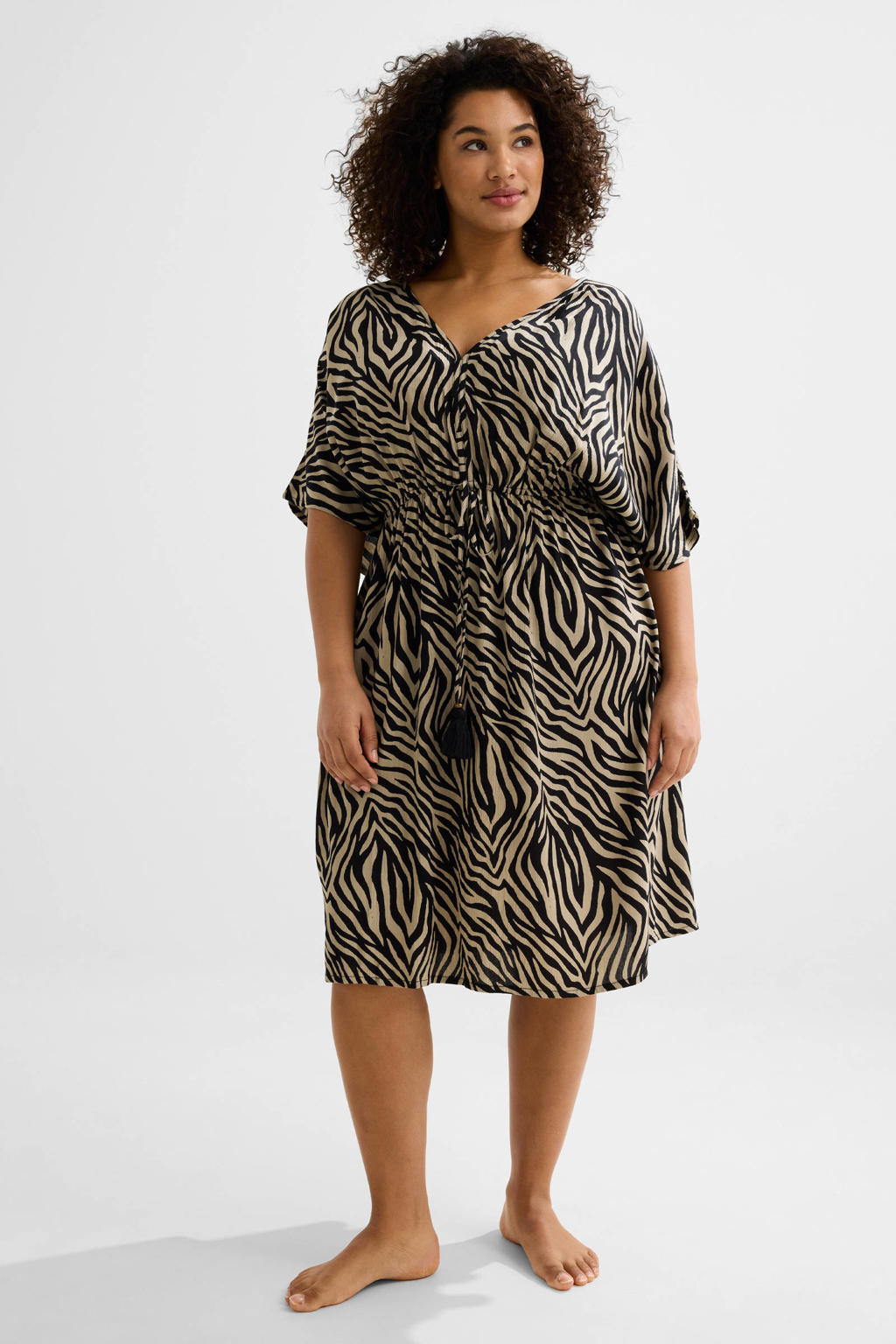 BEACHWAVE Curve crinkle strandjurk beige/zwart