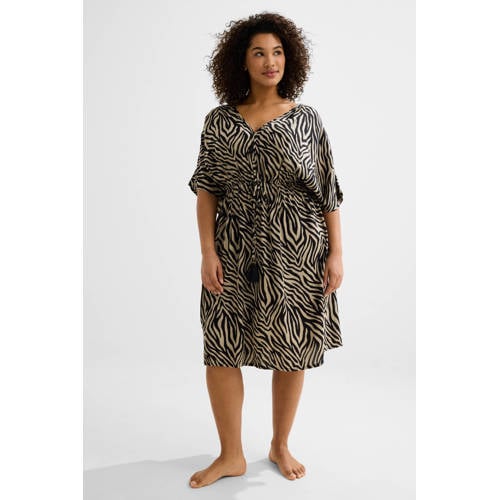 BEACHWAVE Curve crinkle strandjurk beige/zwart afbeelding