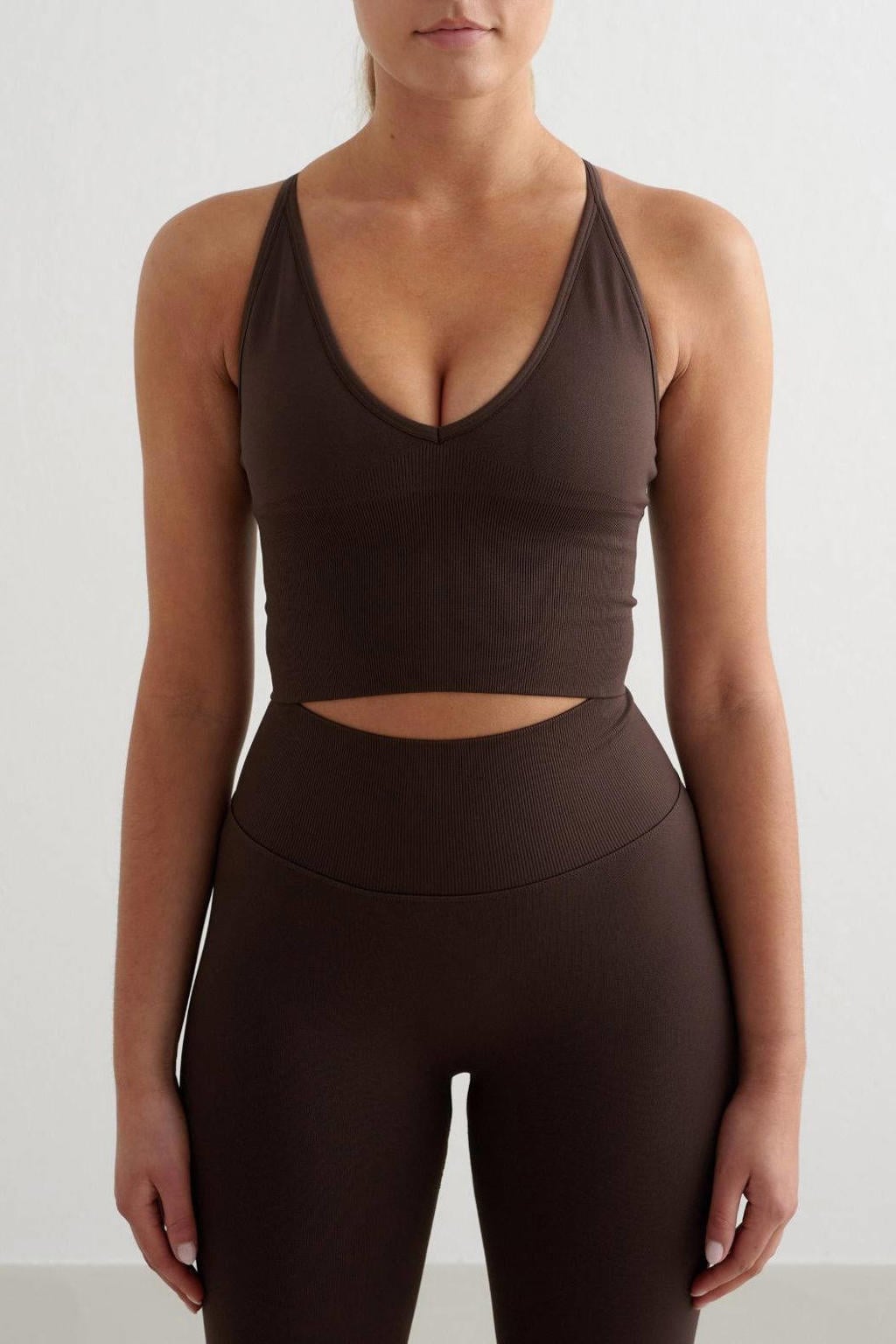 Bruine dames Aim'n Shape Seamless sporttop van polyester met V-hals