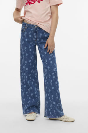 wide leg high waist gebloemde wide leg jeans medium blue denim