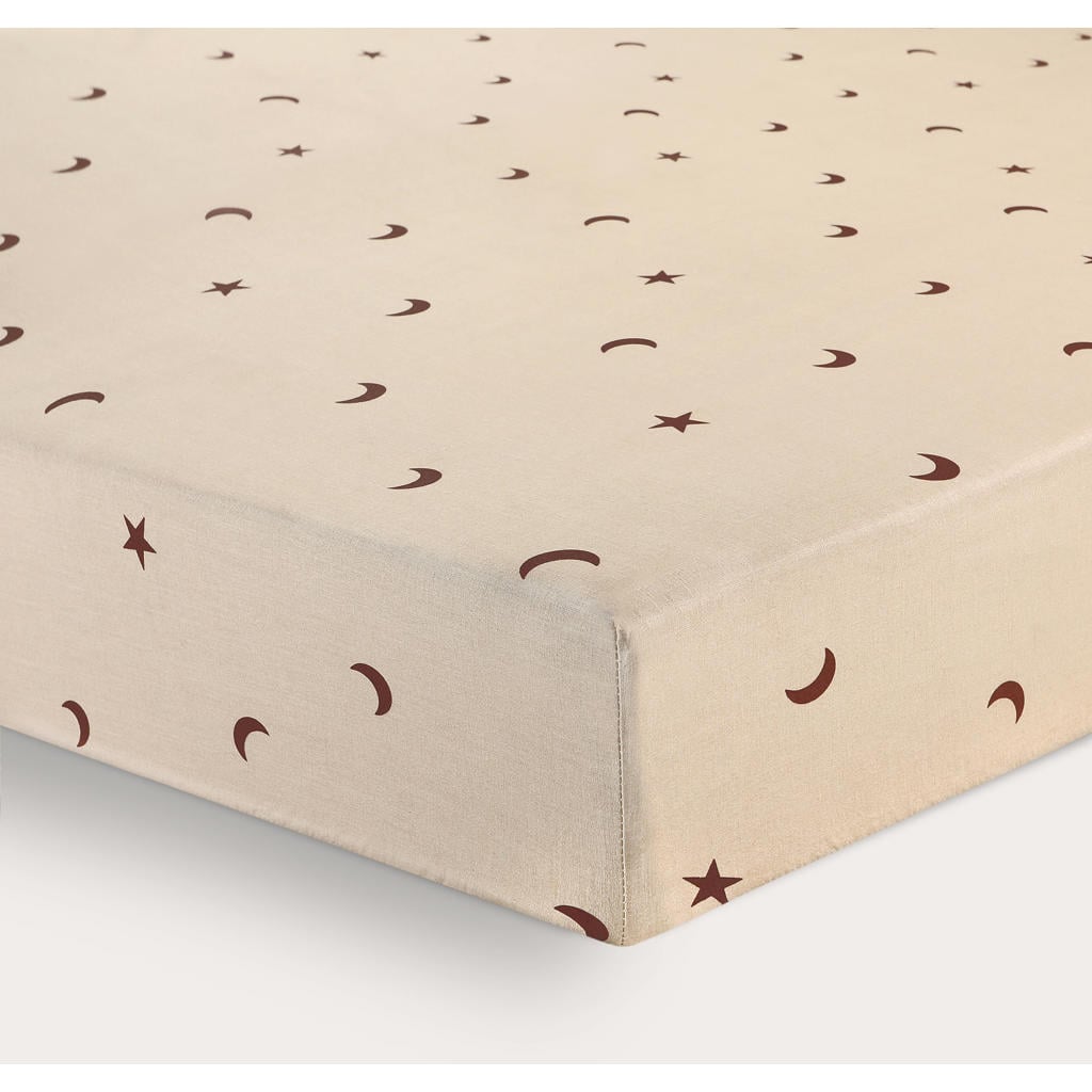 NOUS Kids Moon & star katoenen hoeslaken met sterren - zand