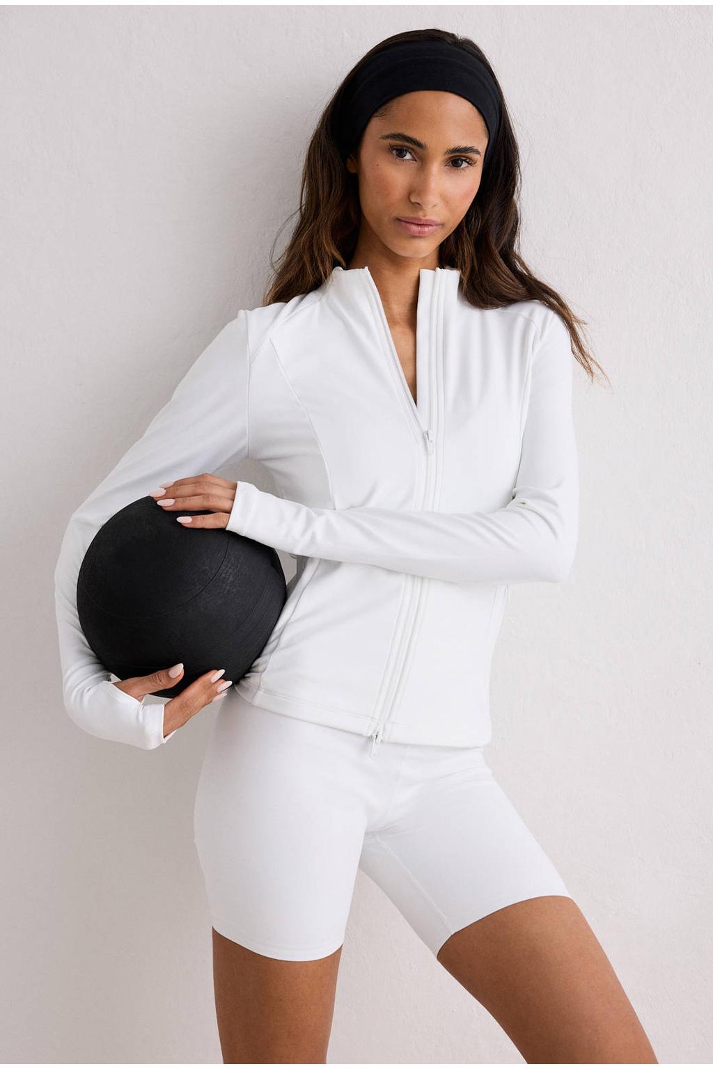 Witte dames Aim'n sportjack Sense van polyester met effen en lange mouwen