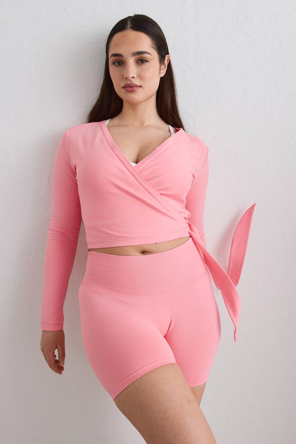 Roze dames Aim'n sportshirt Seamless van polyester met lange mouwen en overslagkraag