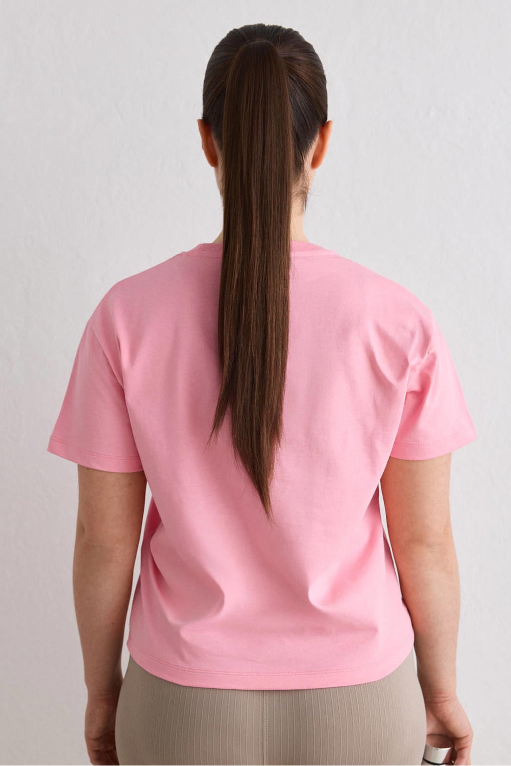 Roze dames Aim'n sportshirt van katoen met effen, korte mouwen en ronde hals