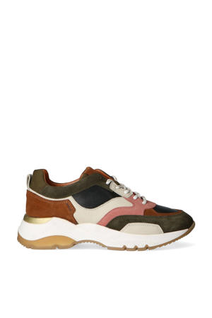 chunky suède sneakers groen/roze