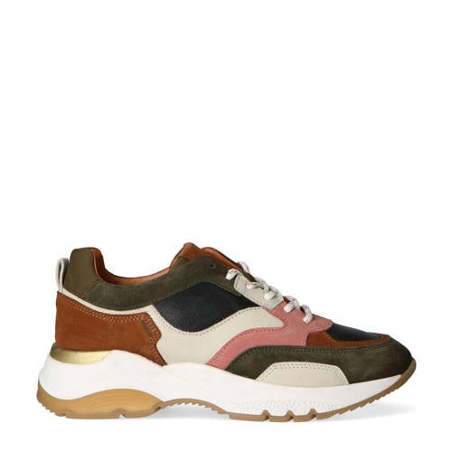 Manfield chunky suède sneakers groen/roze afbeelding