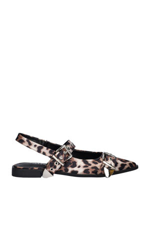 slingback loafers met panterprint beige/zwart