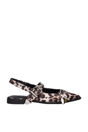 slingback loafers met panterprint beige/zwart