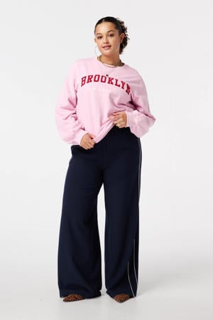 wide leg high waist casual broek donkerblauw