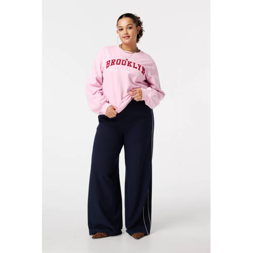MS Mode wide leg high waist casual broek donkerblauw afbeelding