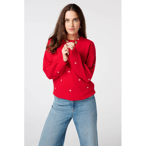 MS Mode gebreide trui met hartjes rood afbeelding